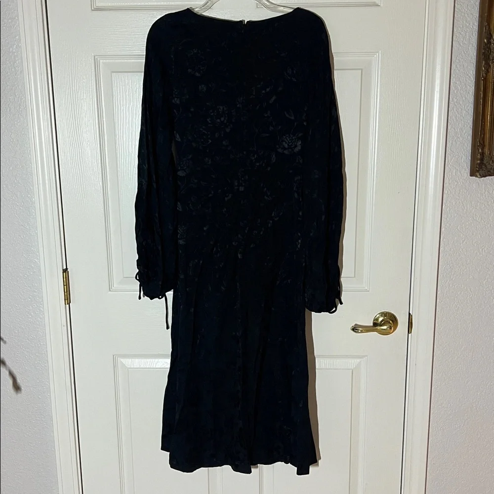 STAUD Black Floral Jacquard Midi Sofia Dress Ruched Bust, Sz 4 - Picture 6 of 15